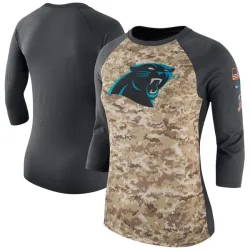 Carolina Panthers Legend Women's Salute to Service 2017 Three-Quarter Raglan Sleeve T-Shirt (Camo/Charcoal)