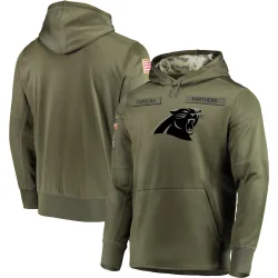 Carolina Panthers Men's 2018 Salute to Service Sideline Therma Performance Pullover Hoodie (Olive)